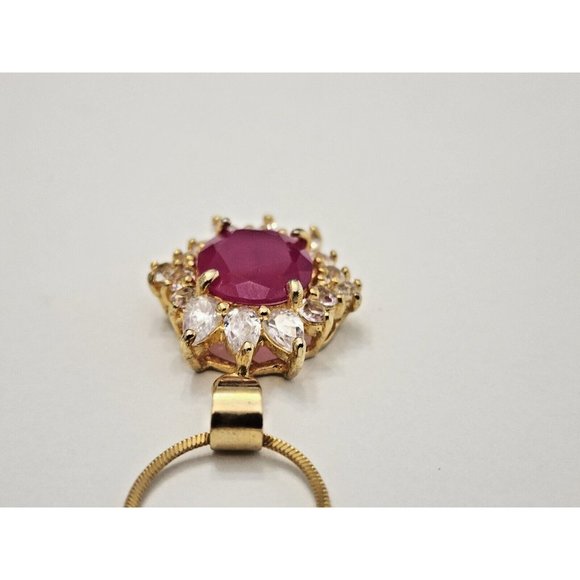 18k Gold Plated Ruby & Clear Cubic Zirconia CZ Pendant Necklace - Picture 5 of 13